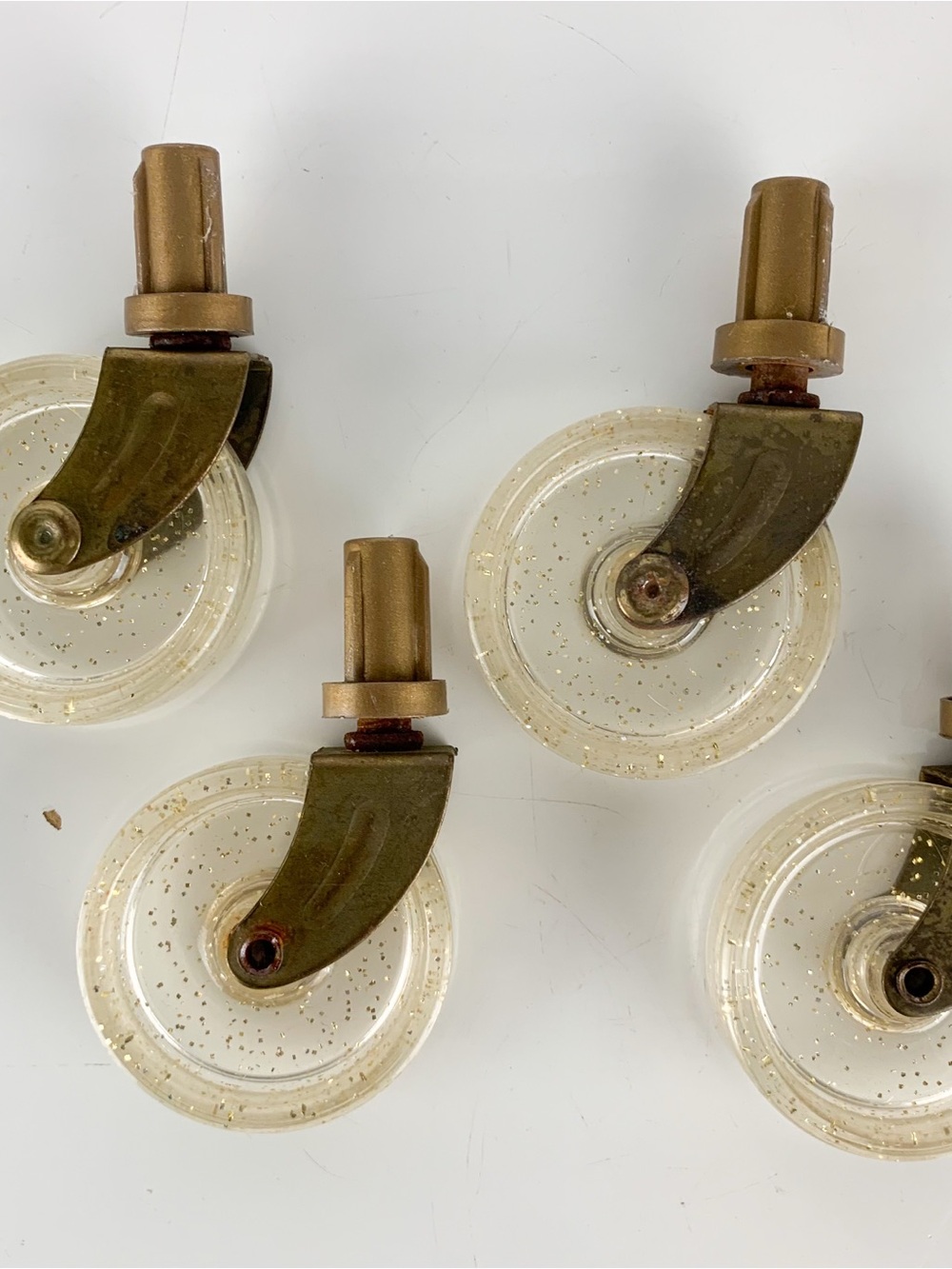 4 Vintage Gold Flake Clear Plastic Acrylic Caster Wheels MCM Atomic Replacements